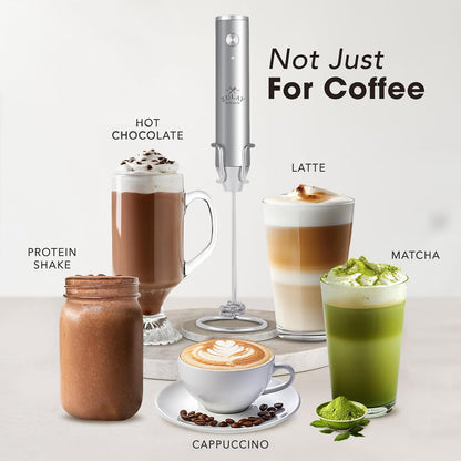 Zulay Kitchen Rechargeable Milk Frother - Powerful 2-Speed Motor, 2000mAh Battery | Silver Drink Mixer for Lattes & Cappuccinos
