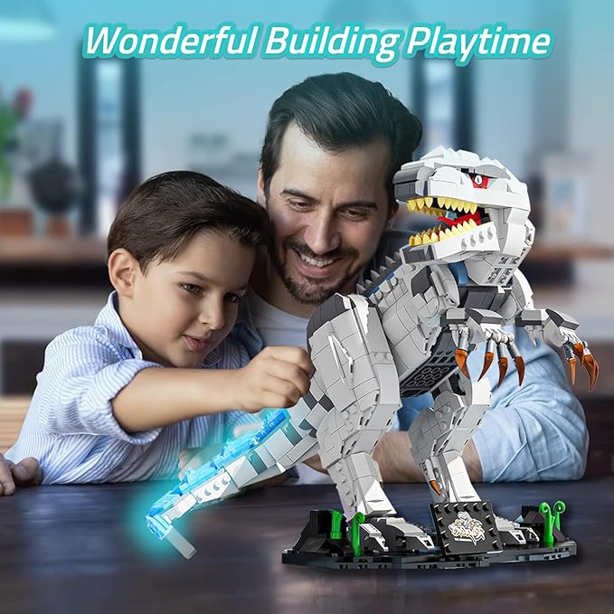 Light Up Dinosaur Building Block Sets Glowing Tyrannosaur Building Kits Construction Dino Educational Building Sets for Boy 6+ and Adult 23.6 Inch Big Size