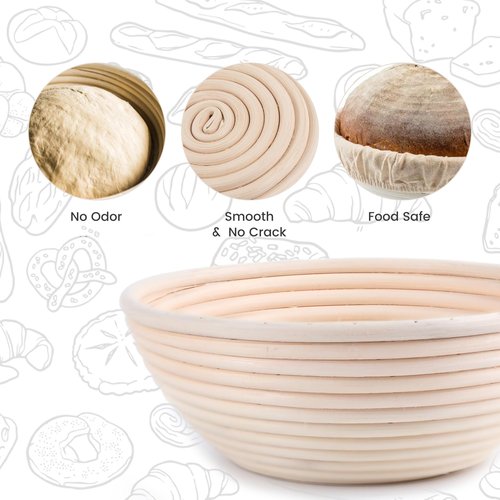 DOYOLLA Bread Proofing Baskets Set of 2 8.5 inch Round Dough Proofing Bowls and Liners Perfect Home Sourdough Bread Baking supplies