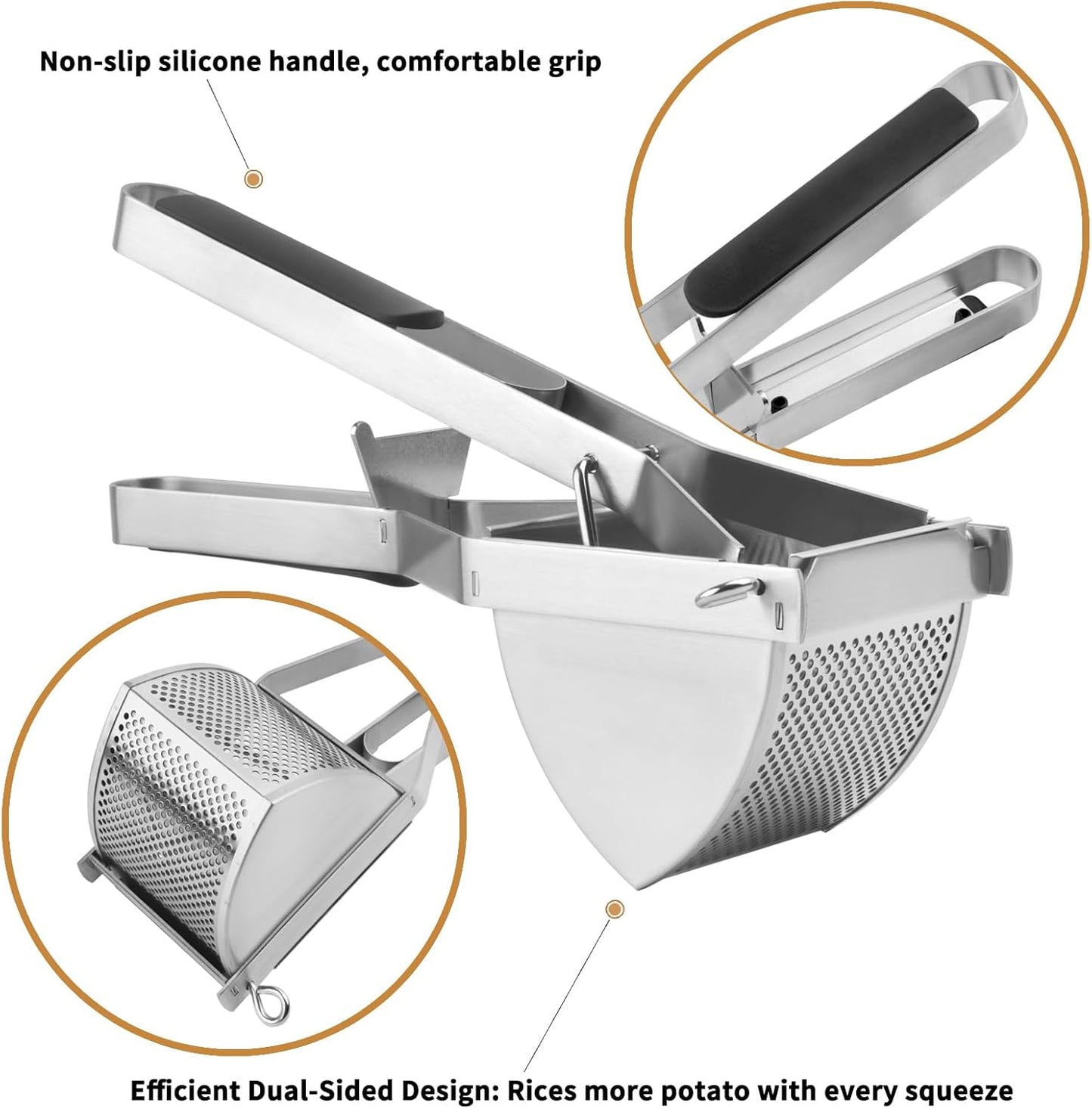 Skiennix Heavy Duty Potato Ricer - 22oz Stainless Steel Masher with Silicone Handle for Perfect Mashed Potatoes