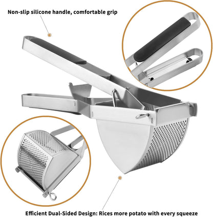 Skiennix Heavy Duty Potato Ricer - 22oz Stainless Steel Masher with Silicone Handle for Perfect Mashed Potatoes