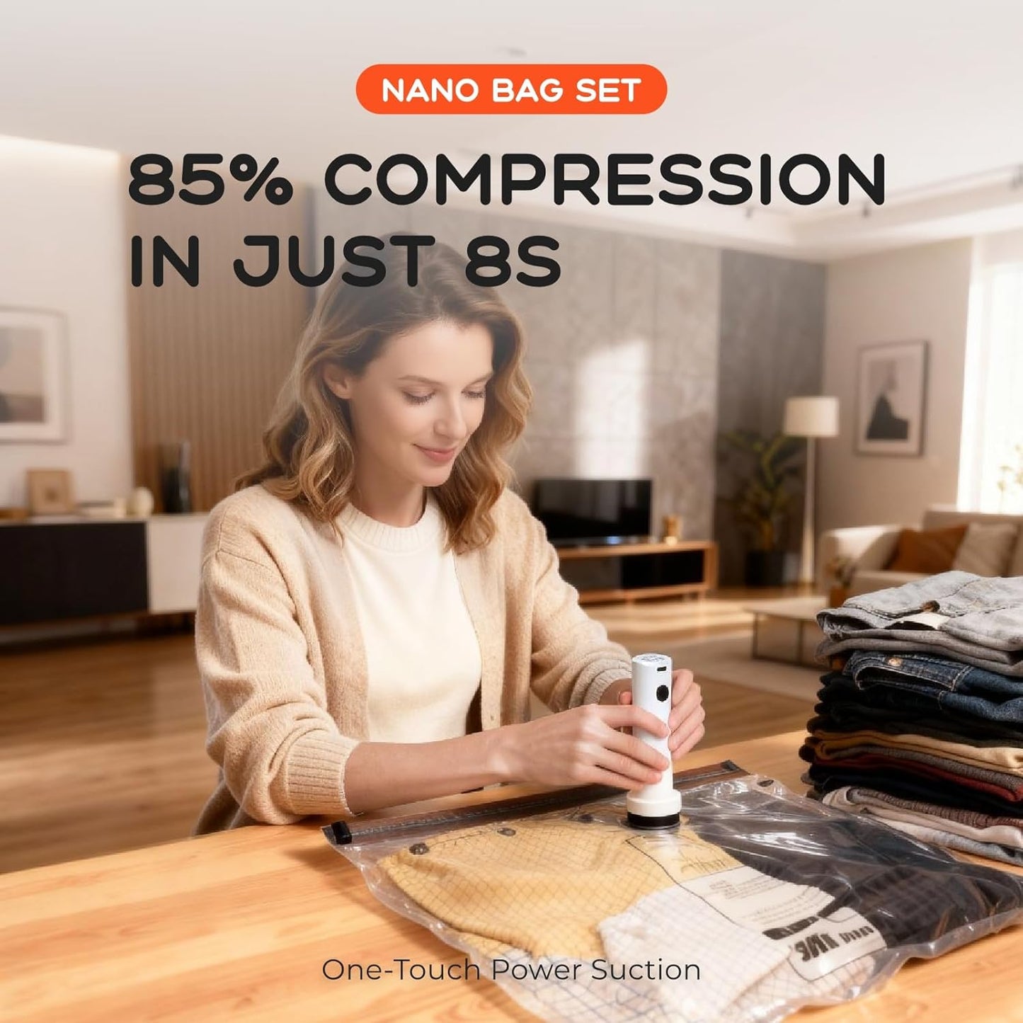Skiennix Vacuum Bags for Clothing - 20 Pack with Rechargeable Air Pump | Space Saver for Travel & Luggage