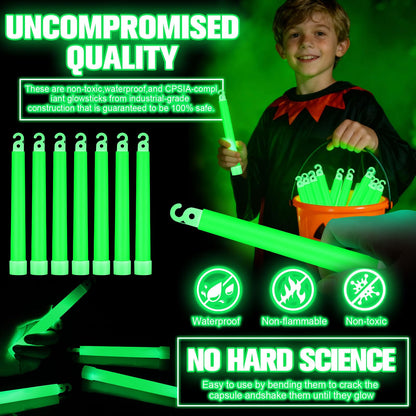 Sotiff 300 Pcs Bright 6 Inch Large Glow Sticks Bulk Emergency Glow in The Dark Sticks with 12 Hour Duration for Camping Hiking Outdoor Parties Activities Survival Storms (Green)