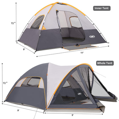 UNP 6 Person Dome Tent with Screen Room, Portable Camping Tent with Screened-in Porch, Dome Tent for Outdoor Camping - 14'x11'x72''(H) (Gray)