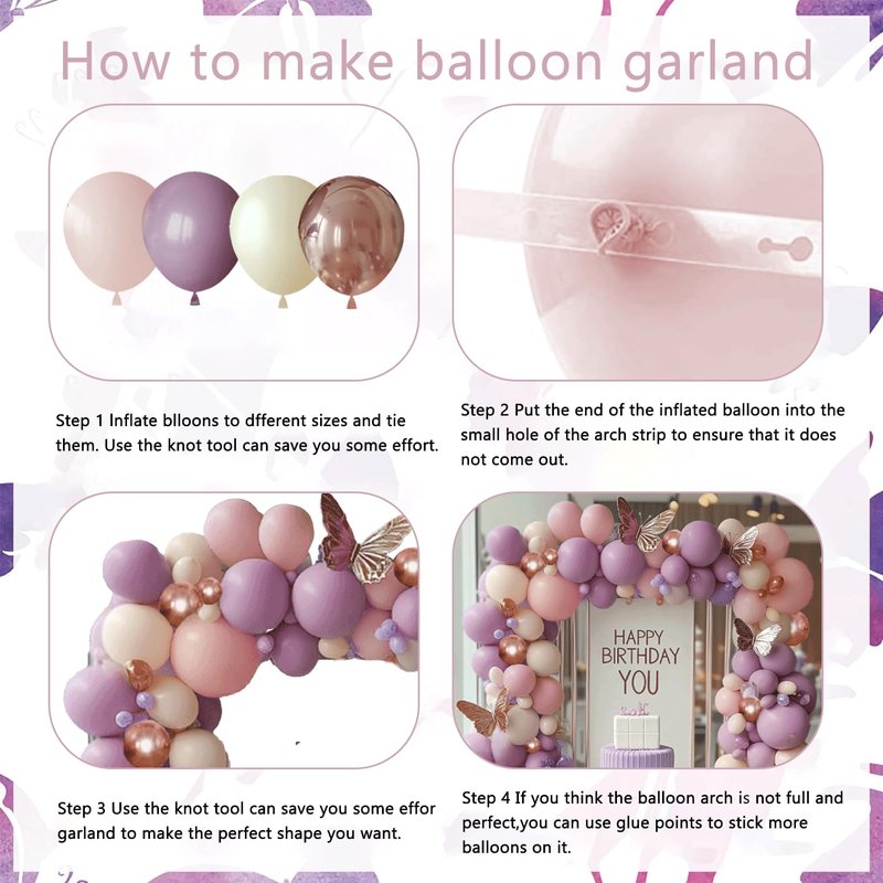 Pink and Purple Balloon Arch Kit, Butterfly Dusty Purple Pink Lavender Sand White Lilac Metallic Rose Gold Latex Balloons for Bridal Wedding Anniversary Engagement Birthday Party Decoration