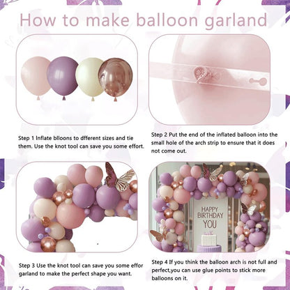 Pink and Purple Balloon Arch Kit, Butterfly Dusty Purple Pink Lavender Sand White Lilac Metallic Rose Gold Latex Balloons for Bridal Wedding Anniversary Engagement Birthday Party Decoration