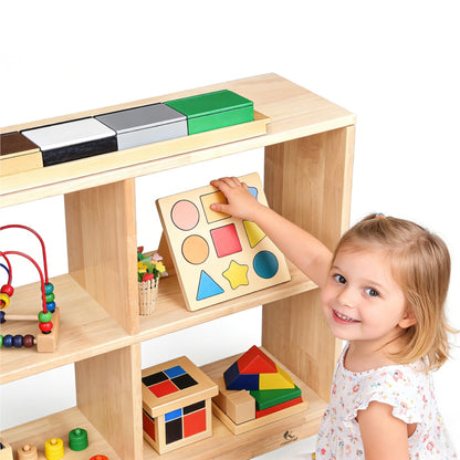 KRAND 4-Cubby Montessori Storage Bookcase – Kids Shelf Organizer for Toys, Books & Art Supplies, Toddler Cabinet Furniture for Playroom, Daycare, Preschool, Kindergarten & Nursery