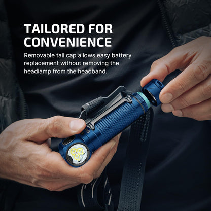 OLIGHT Perun 3 Rechargeable Headlamp Flashlight, 3000 Lumens LED Headlight with Red Light, Waterproof Head Lamp with Headband for Outdoor Camping, Hiking, Working (Midnight Blue)