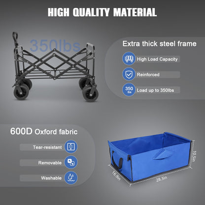 EVLIQUIL Collapsible Foldable Beach Wagon,Folding Wagon Cart with Big Wheels,Utility Grocery All Terrain Wagons carts Foldable with Brakes for Sand Camping Sports Outdoor(Lake Blue).