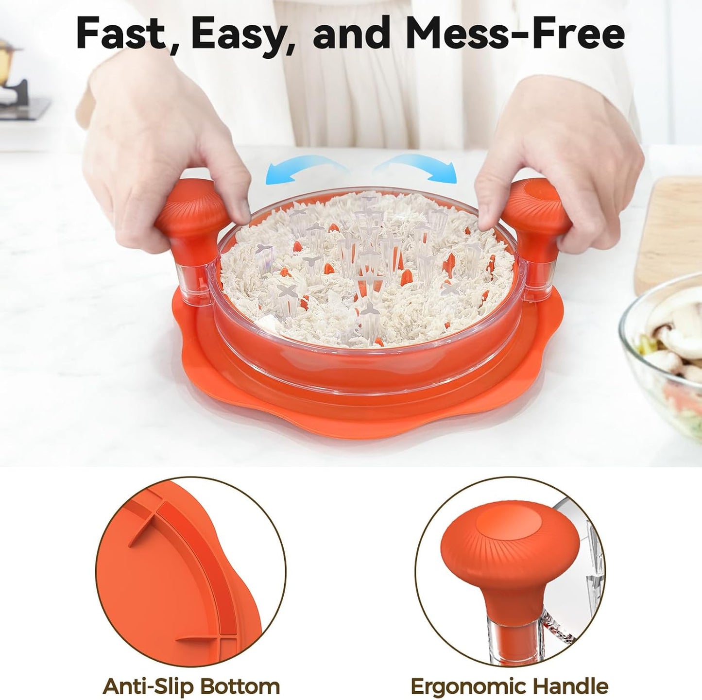 Ukeetap 10" Pro Chicken Shredder Tool - BPA-Free Meat Grinder with Ergonomic Handle & Anti-Slip Base, Orange