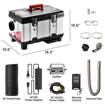 TURBRO 9kW Diesel Heater, 12V/24V/110V, Toolbox Parking Heater with Smart LCD, Remote and Bluetooth APP Control, Programmable Timer, Portable for RV, Camper, Truck, Boat, Tent, Garage, Shop, T8BP