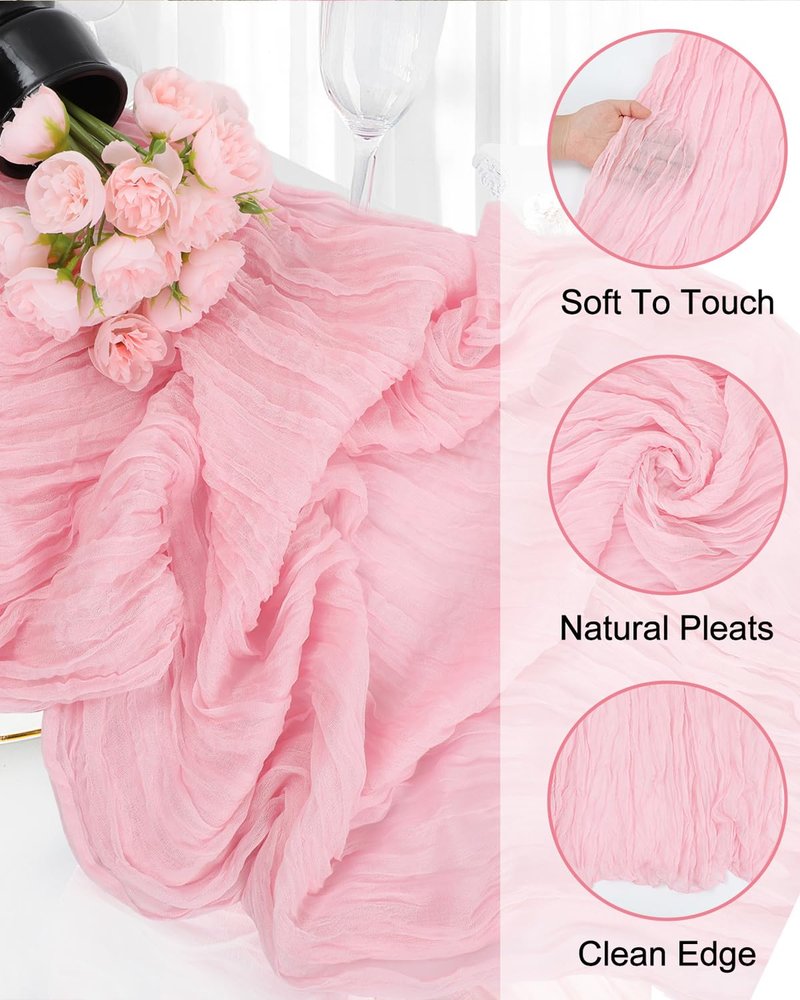 8 Pack Pink Cheesecloth Table Runner 21x120 Inch Boho Gauze Table Runners Rustic Light Pink Table Runner for Wedding Birthday Party Baby Shower Centerpiece Valentine's Day Home Decorations