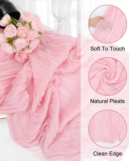 8 Pack Pink Cheesecloth Table Runner 21x120 Inch Boho Gauze Table Runners Rustic Light Pink Table Runner for Wedding Birthday Party Baby Shower Centerpiece Valentine's Day Home Decorations
