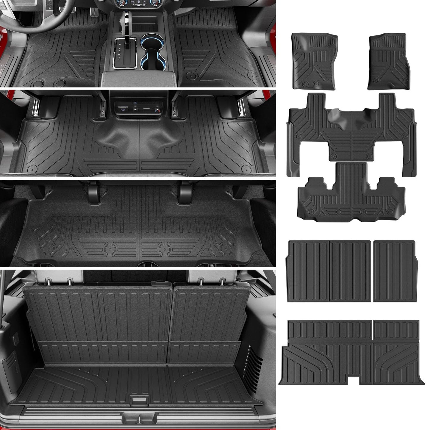 powoq 7 Seats Floor Mat Compatible with 2003-2017 Ford Expedition Cargo Mat Lincoln Navigator Floor Liner Electric 3rd Backrest Liner Replacement for 2003-2017 Ford Expedition Accessories