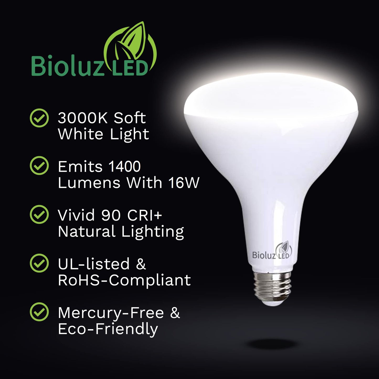Bioluz BR40 LED Light Bulb 90 CRI Light Bulbs - Dimmable LED Flood Light (Uses 16W) Soft White 3000K Led Bulbs 110° Beam Angle Indoor & Outdoor Lighting Title 20 High Efficacy Lightbulb - Pack of 10