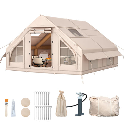 DWVO 13FT X 10FT Inflatable Camping Tents, 6-8 People Inflatable House Tents with Pump, Easy Setup with Explosion Proof Valve, Waterproof Oxford Air Glamping for Camping