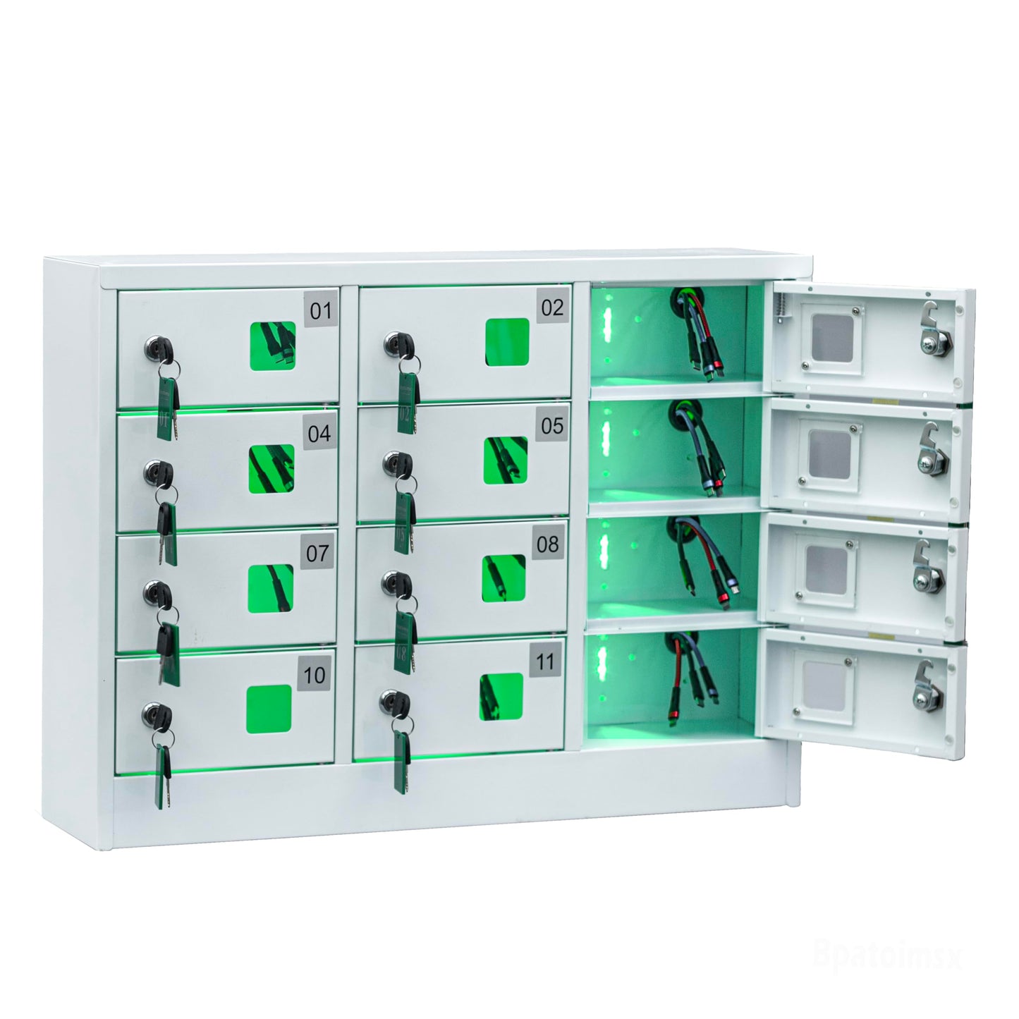 Bpatoimsx Secure and Convenient 12 Slots Cell Mobile Phone Metal Storage Cabinet Lockers with Charger Charging Station Cabinet and Key Lock White - Ideal for Students and Employees or Police Station
