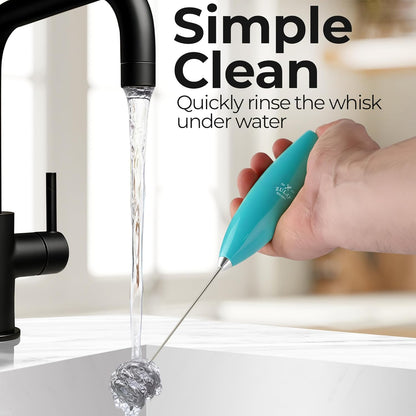 Zulay Kitchen Tornado Triple Whisk Milk Frother - Handheld Foam Maker for Coffee & Lattes - Turquoise