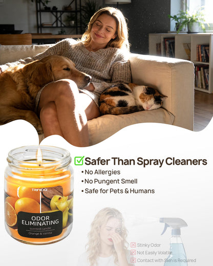 TRINIDa Orange & Vanilla Odor Eliminating Candles for Home Scented, Eliminates 99% of Pet, Smoke, Food and Other Smells Quickly, Highly Fragranced Candle, Premium Soy Candles Set for Women