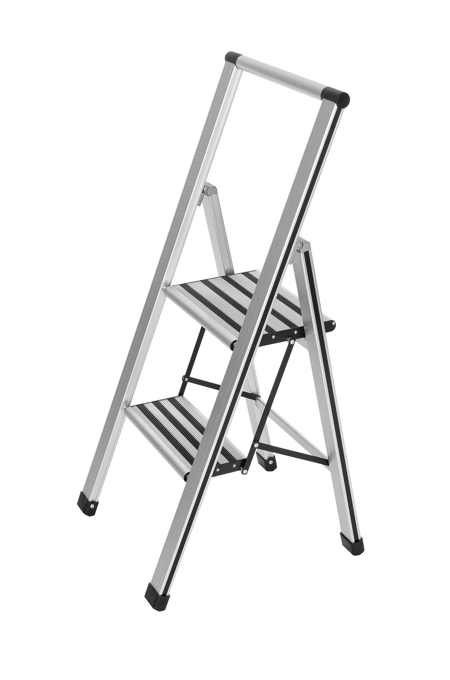 WENKO 2 Step Ladder, Aluminum Folding Step Stool with Wide Anti Slip Steps, Heavy Duty Step Stool, Hold up to 330lbs, Lightweight Indoor Outdoor Ladder, 17.3 x 39.8 x 2.2 in, Silver