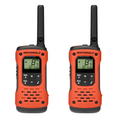 Motorola Solutions, Portable FRS, T605_H2O, Talkabout, Two Way Radios Waterproof Walkie Talkie Emergency Preparedness, Rechargeable, 22 Channel, 35 Mile, Orange W/Black, 2 Pack