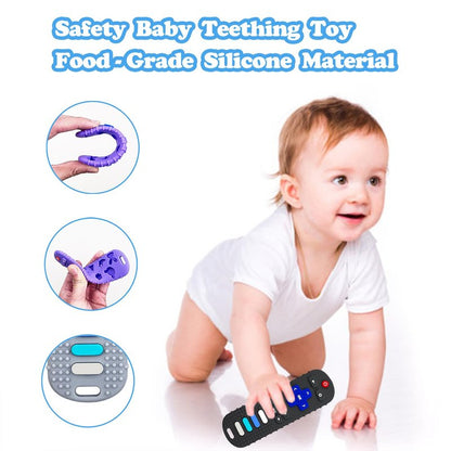ROBBEAR Baby Teething Toys, Food Grade Silicone Teether for Babies 3 6 12 18 Months, TV Remote Shape Toddlers Chew Toys, Freezer BPA Free (Purple+Khaki)