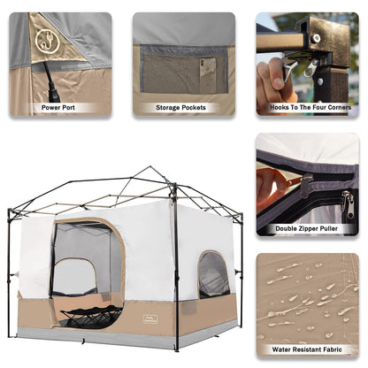 KAMPKEEPER Camping Inner Tent for Pop Up Canopy, Converts 10'x10' Straight Leg Canopy into Camping Tent–Fully Vented Roof(Top & Frame NOT Included) (Khaki, Classic)