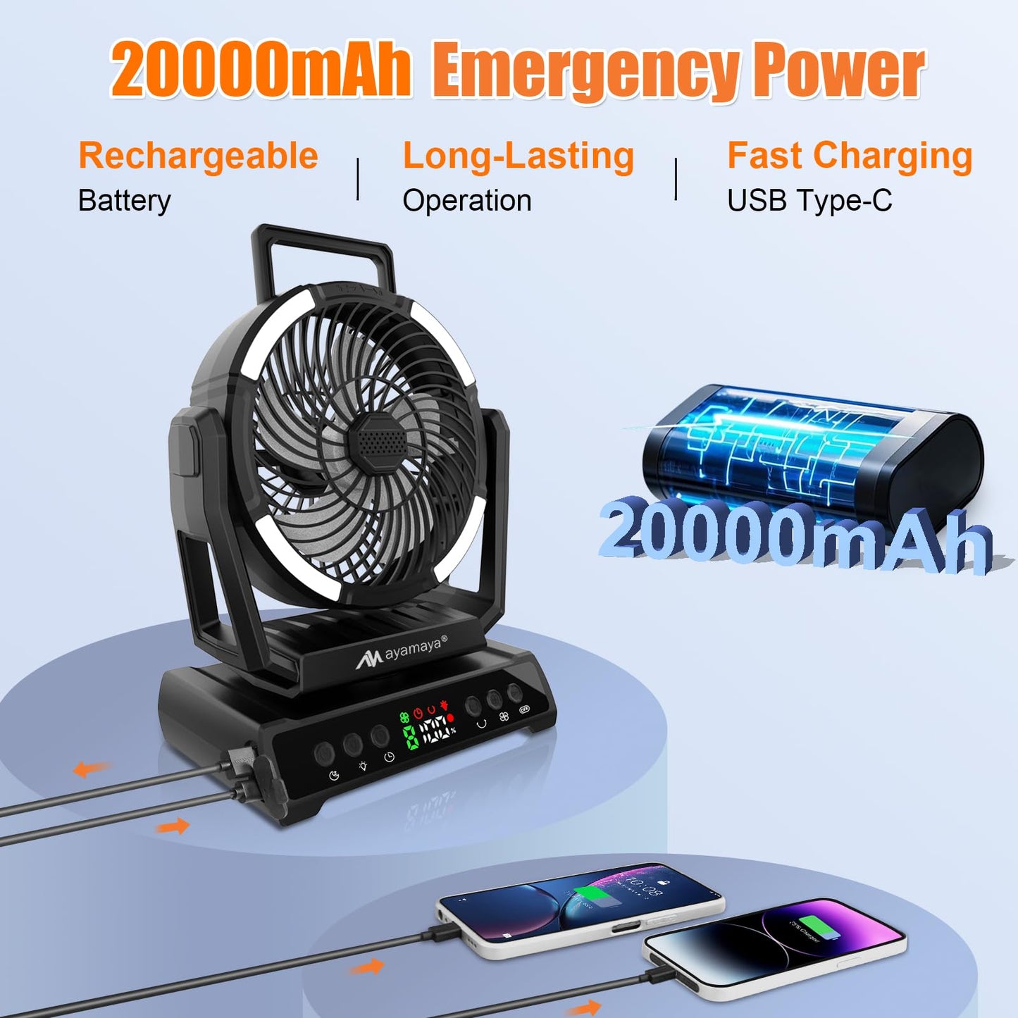 Camping Fan + Tunnel Tent, 20000mAh Rechargeable Fan with Remote, 3-4 Person Tent with Footprint for Bikepacking
