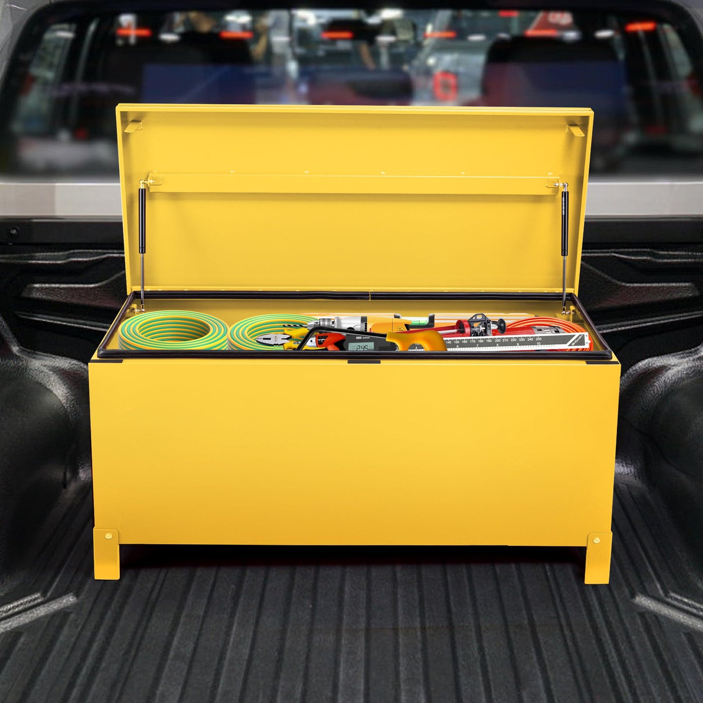 GAOMON Large Tool Box Truck Bed Toolboxes Steel Heavy Duty Waterproof Free Assemble Tool Organizer Chest Cabinet Toolbox with Side Handles for Pick Up Trucks RV Trailer (Yellow, 36'' x 15'' x 19'')