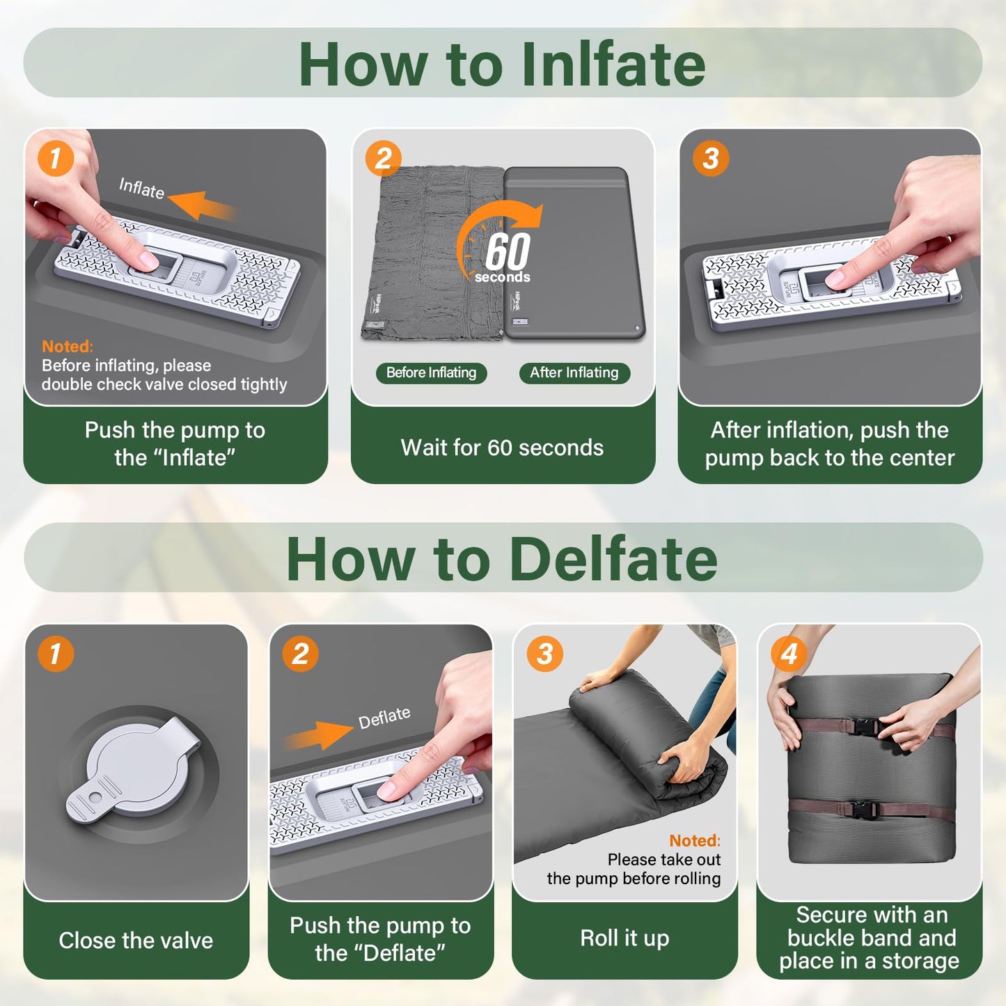 HiiPeak Double Camping Sleeping Pad with Electric Pump, 3" Thick 2 Person Self Inflating Memory Foam Mattress Pad with Pillow, Portable Sleeping Mat for Travel, Car, Tent, Full Size (Gray)