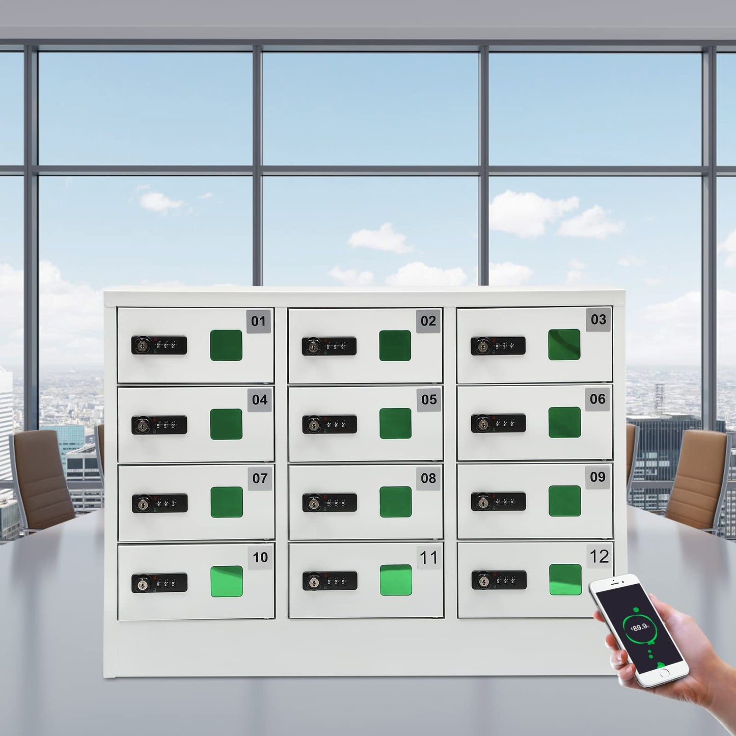 12 Slots Cellphone Charging Station, Cell Phone Charging Cabinet with 3 in 1 Cable, Combination Lock QC3.0 5-9V Fast Charging for Students and Employees (12 Slots)