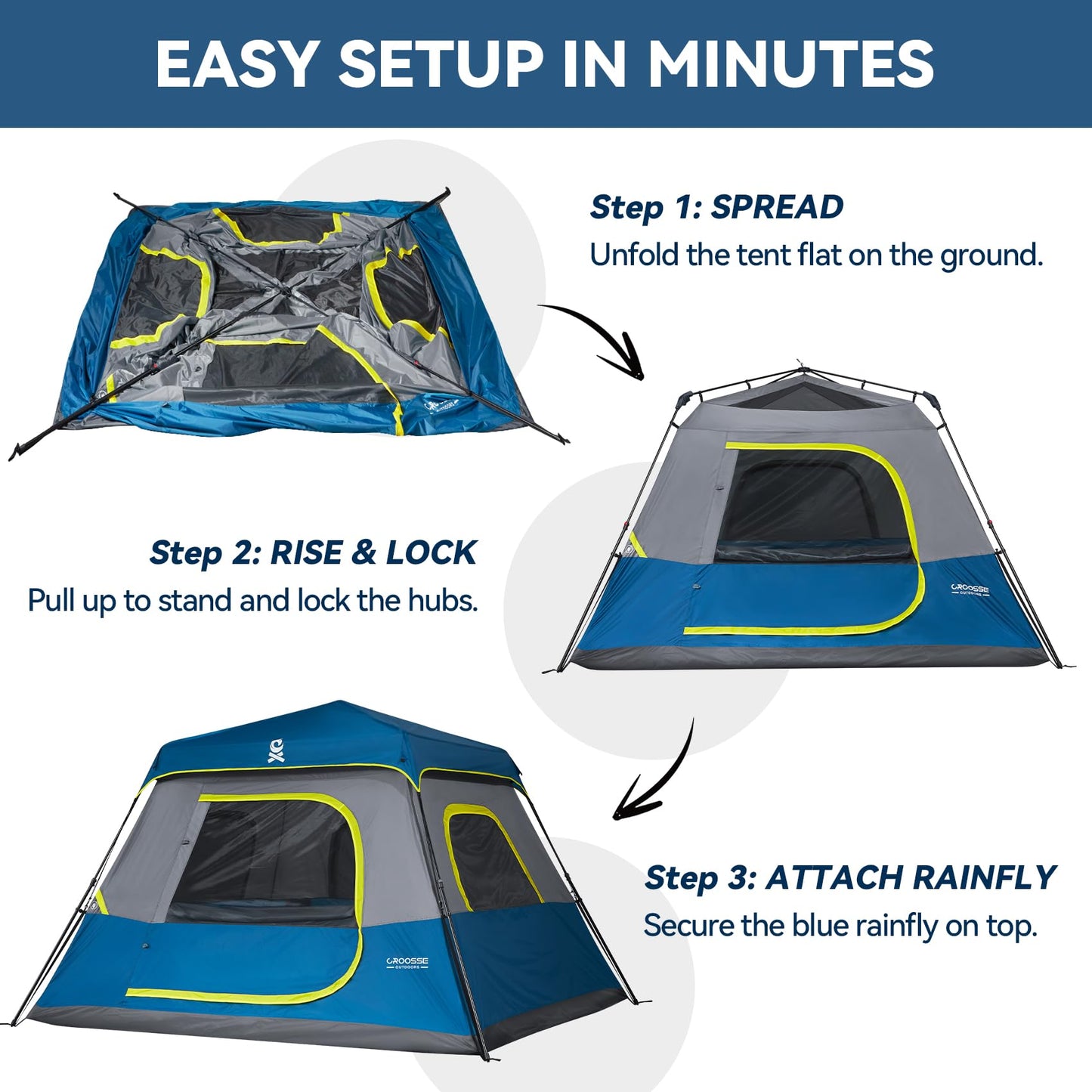 6 Person Instant Cabin Tent, Quick & Easy Setup Automatic Camping Tent, Waterproof Windproof Family Tent with Top Rainfly and Carry Bag, Portable Outdoor Shelter for Hiking & Traveling