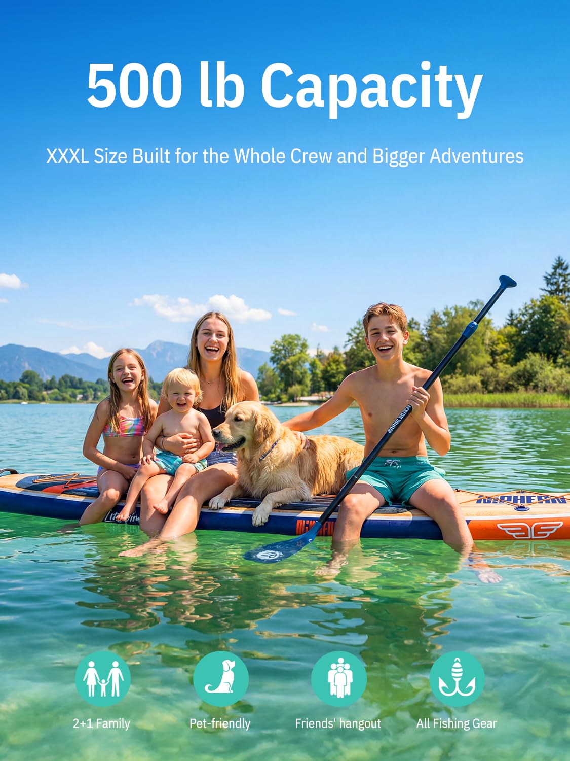 Niphean (Extra Large) Inflatable Paddle Board, SUP for 2+1 People/Family 500lbs Capacity Stand Up Paddle Board with SUP Accessories, StabilTrac Fin Non-Slip Paddleboard for Adults-Light Gray