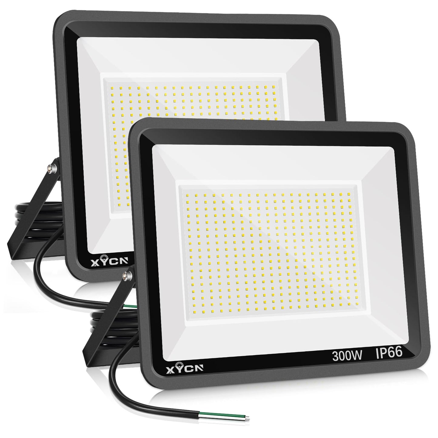 XYCN 2 Pack 300W Warm White LED Flood Light,No Plug,3000K 42500LM Outside Flood Light,Super Bright Outdoor Security Lights, IP66 Waterproof Floodlight for Yard,Playground,Garage, Garden, Lawn