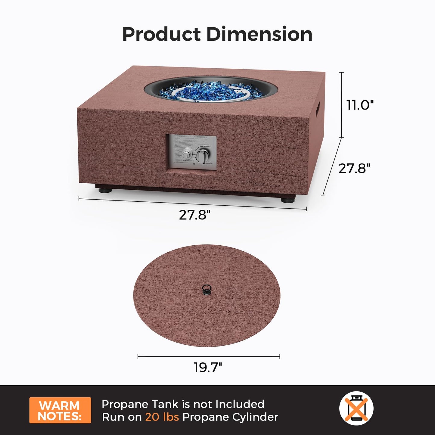 Jocoevol 28 Inch Fire Pit Table Propane Fire Pit 40,000btu Gas Fire Pits for Outdoor Outside Patio with Burner Lid, Glass Rocks