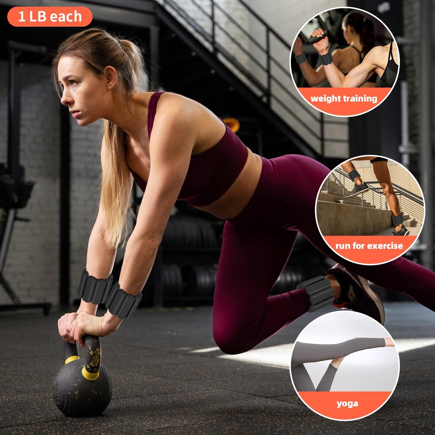 YOVKOK Adjustable Ankle Weights for Women Men,Wrist Weights set for Walking Running,1 Pair (1Lbs Each) Silicone Workout Weights for gym fitness, Jogging,yoga,pilates,strength training,physical therapy (Black)