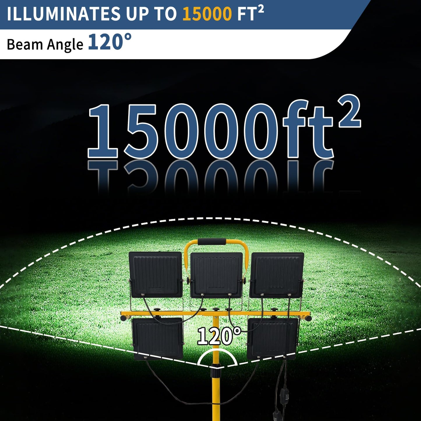 50000LM LED Work Light with Stand, 5-Head Tripod Work Light, IP66 Waterproof Adjustable Telescoping Stand, 3 Modes Portable Light for Construction Site, Garage, Workshop, Job Site, Emergency Lighting