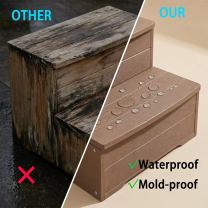 Heavy Duty Hot Tub Steps, 2 Steps Large Versatile Stairs for Outoor Above Ground Pool, Spa,Deck & Porch Outside, Steps Capacity 600LBS (Brown)