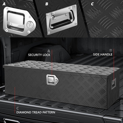 DNA MOTORING Aluminum Lockable Storage Box, Trailer Tongue & Truck Bed Tool Box w/Keys & Side Handle, Black Organizer w/Diamond Tread Pattern, 39"L x 13.3"W x 10"H, TBOX-T5-004-BK