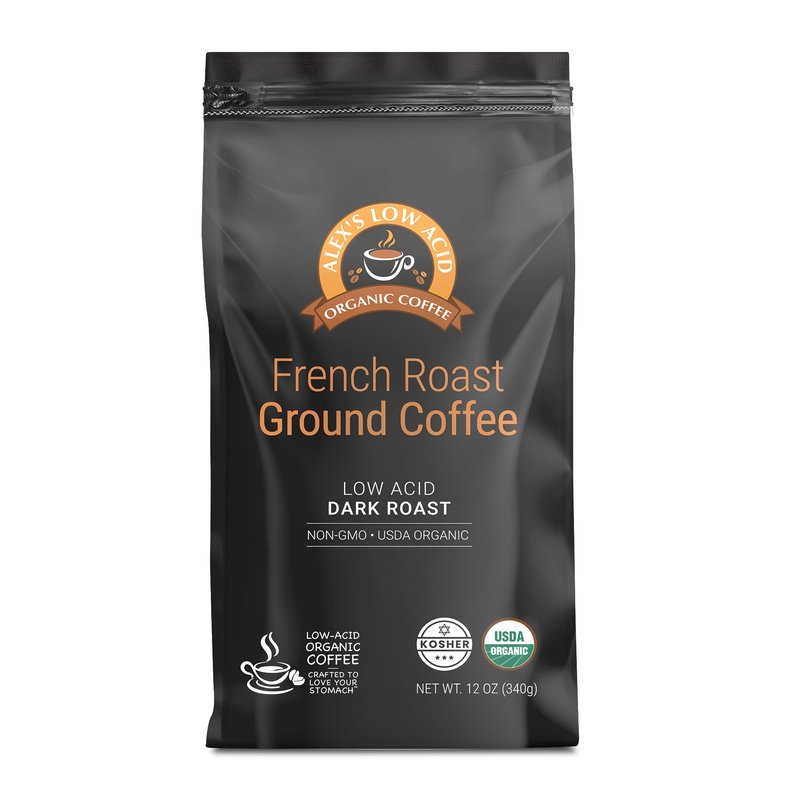 Alex's Low Acid Organic Coffee 12oz Bag - Fresh Ground French Roast (Pack of 1)