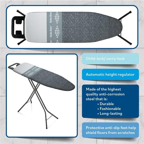 Bartnelli by Rorets Classic Ironing Board - EZ-Glide Technology, Height Adjustable, 13x43 Surface, Premium 4-Layer Cover
