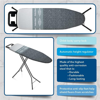Bartnelli by Rorets Classic Ironing Board - EZ-Glide Technology, Height Adjustable, 13x43 Surface, Premium 4-Layer Cover