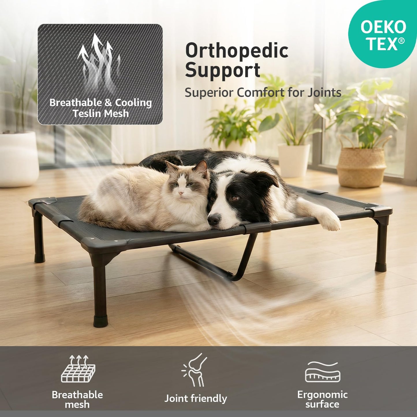 Sytopia 42'' Indestructible Outdoor Elevated Dog Bed for Large Dogs, Chew-Proof Pet Camping Raised Cot with Breathable Mesh - Durable Frame, Cooling Hammock Bed, Non-Slip Feet, Waterproof, Easy Clean