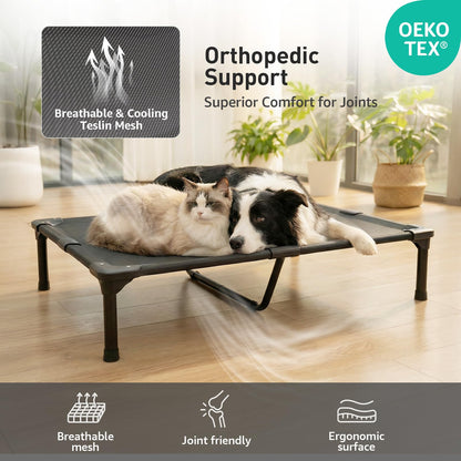 Sytopia 42'' Indestructible Outdoor Elevated Dog Bed for Large Dogs, Chew-Proof Pet Camping Raised Cot with Breathable Mesh - Durable Frame, Cooling Hammock Bed, Non-Slip Feet, Waterproof, Easy Clean
