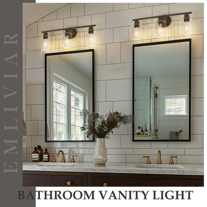 Emliviar 3-Light Vanity Light Fixture, Oil Rubbed Bronze, Fluted Ripple Glass, 23.5 Inch, Model YE295B-3W ORB
