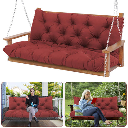 KGOSAUO Durable Extra 5" Thick Waterproof Porch Swing Cushions Outdoor 60 inch Fade-Resistant Swing Bench Cushions 3 Seater Replacement with Backrest for Outdoor Patio Backyard Furniture(Wine Red)