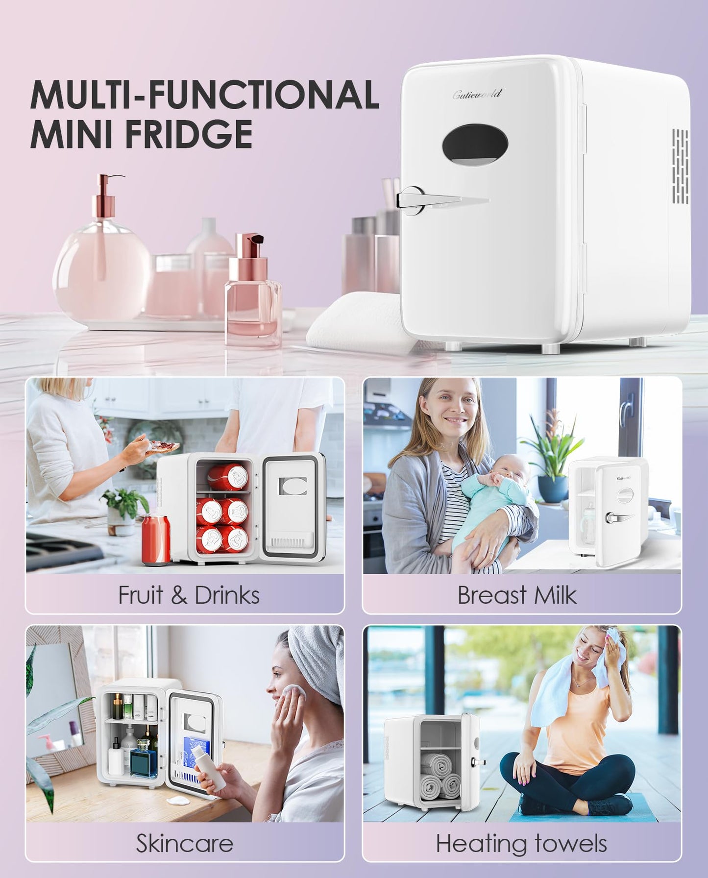 Skincare Fridge With Dimmable LED Light Mirror, 4L Mini Fridge For Desktop, Travel or Cool & Heat, Makeup Fridge for Cosmetics, Skin Care and Food, Green