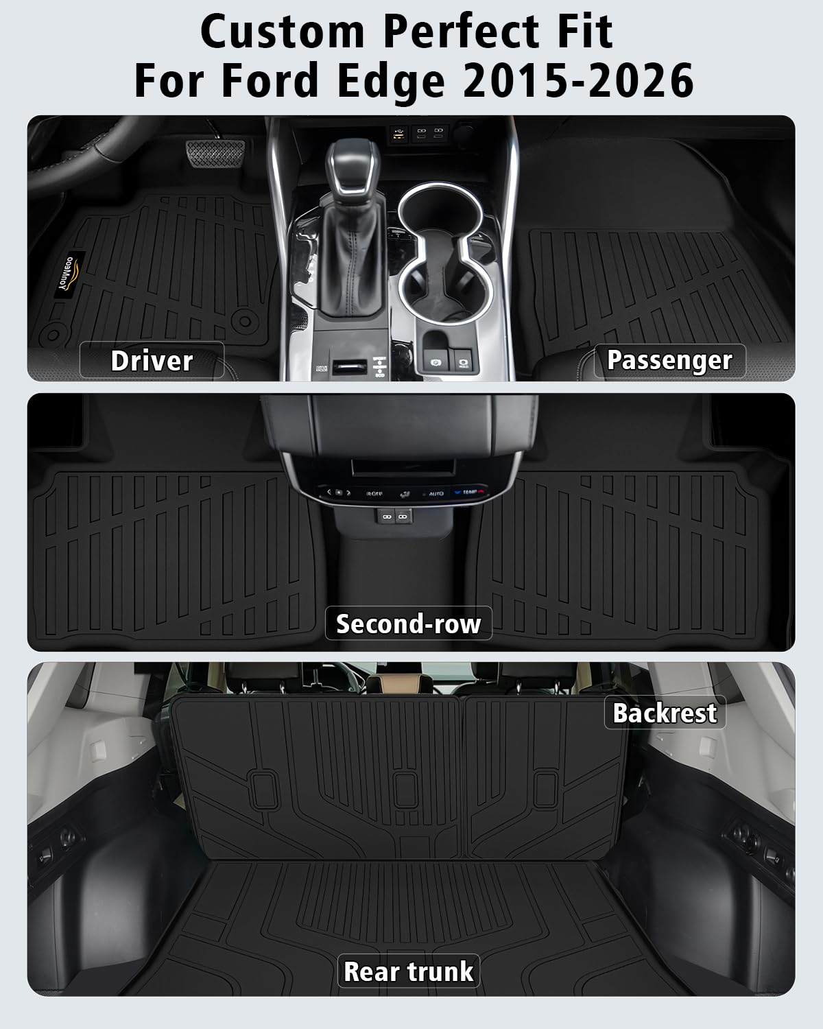 Floor Mats Custom for Ford Edge 2015-2024 2025 2026 ST Titanium SE SEL Sport Trunk Mat with Backrest Mat All Weather TPE Full Set Liners Cargo Protector & Door Sill Guards for Edge 2025 Accessories