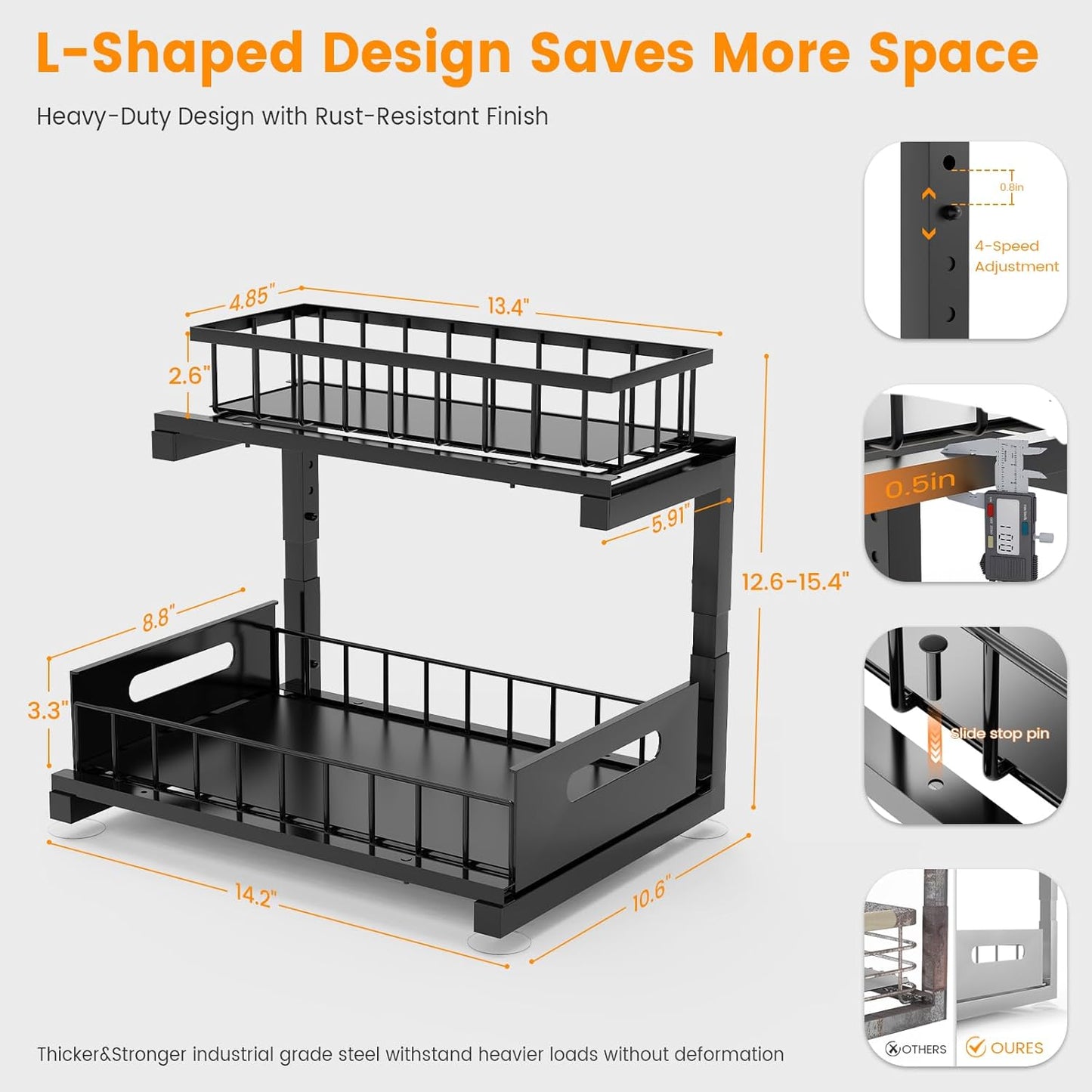 Under Sink Organizer by [Brand Name] - Heavy Duty Metal Pull-Out Cabinet Shelf | Adjustable Multi-Purpose Storage (Black, 2-Pack)