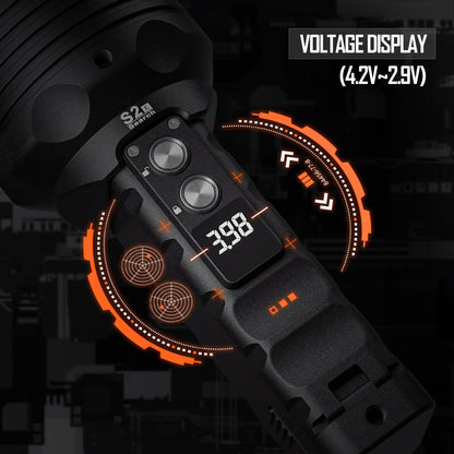 RovyVon S2E Search Series Flashlight 10,000 Lumen Super Bright Rechargeable Searchlight with Spot, Flood Mode, Red Light for Outdoor, Hunting, Searching, Home Use,Emergency